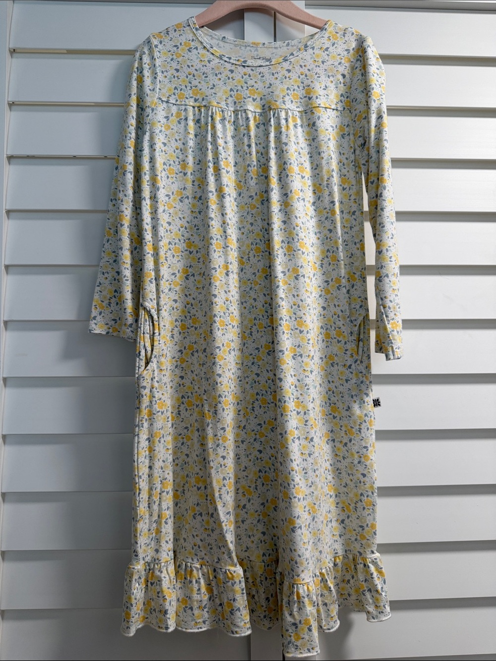 Girls Yellow Floral Ruffle-Hem Long Sleeve Dress